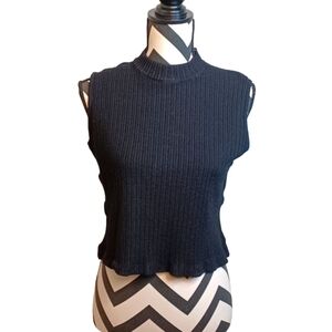 St. John Wool Blend Sleeveless Mockneck Old Money Ribbed Knit Sweater Top